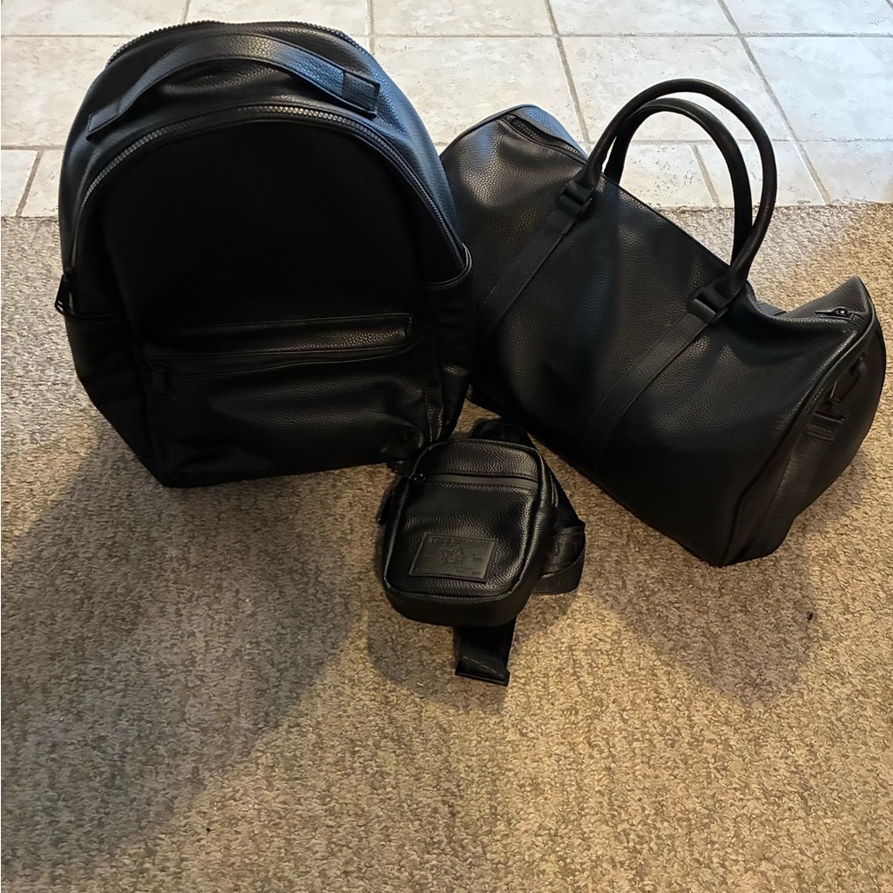 True Religion Black Men's Backpack and Bag Set